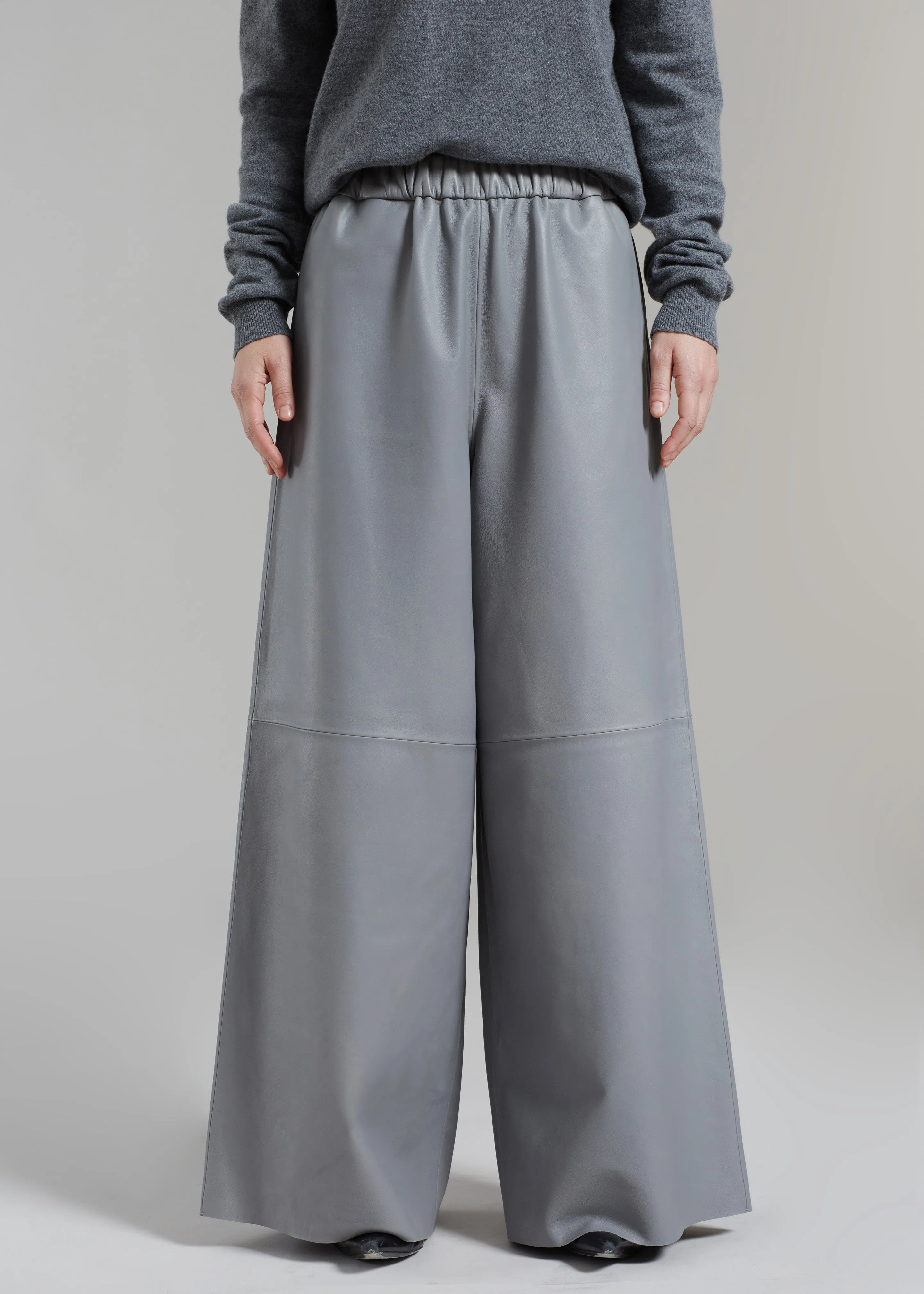 Sydney Wide Leather Pants - Grey