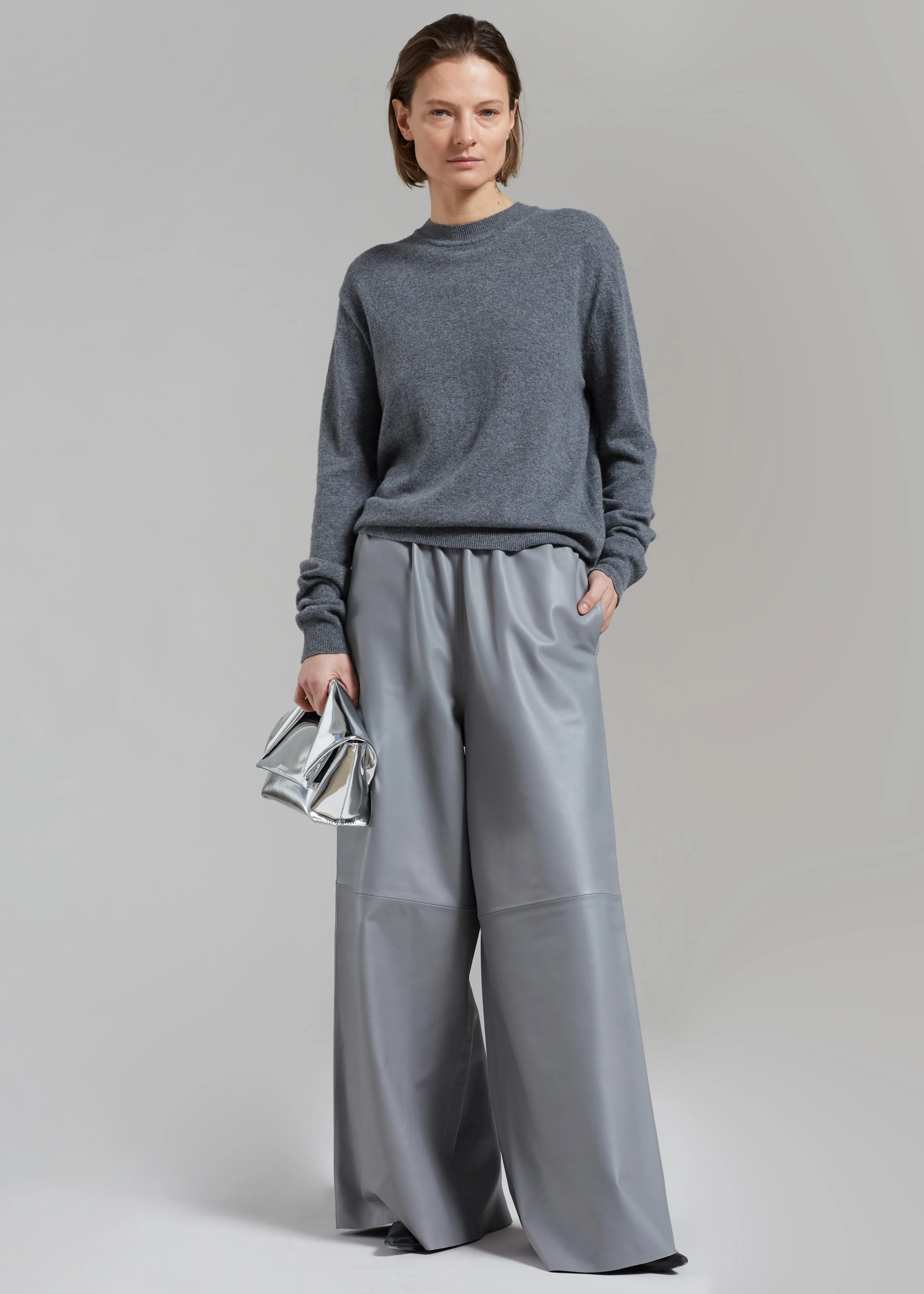 Sydney Wide Leather Pants - Grey