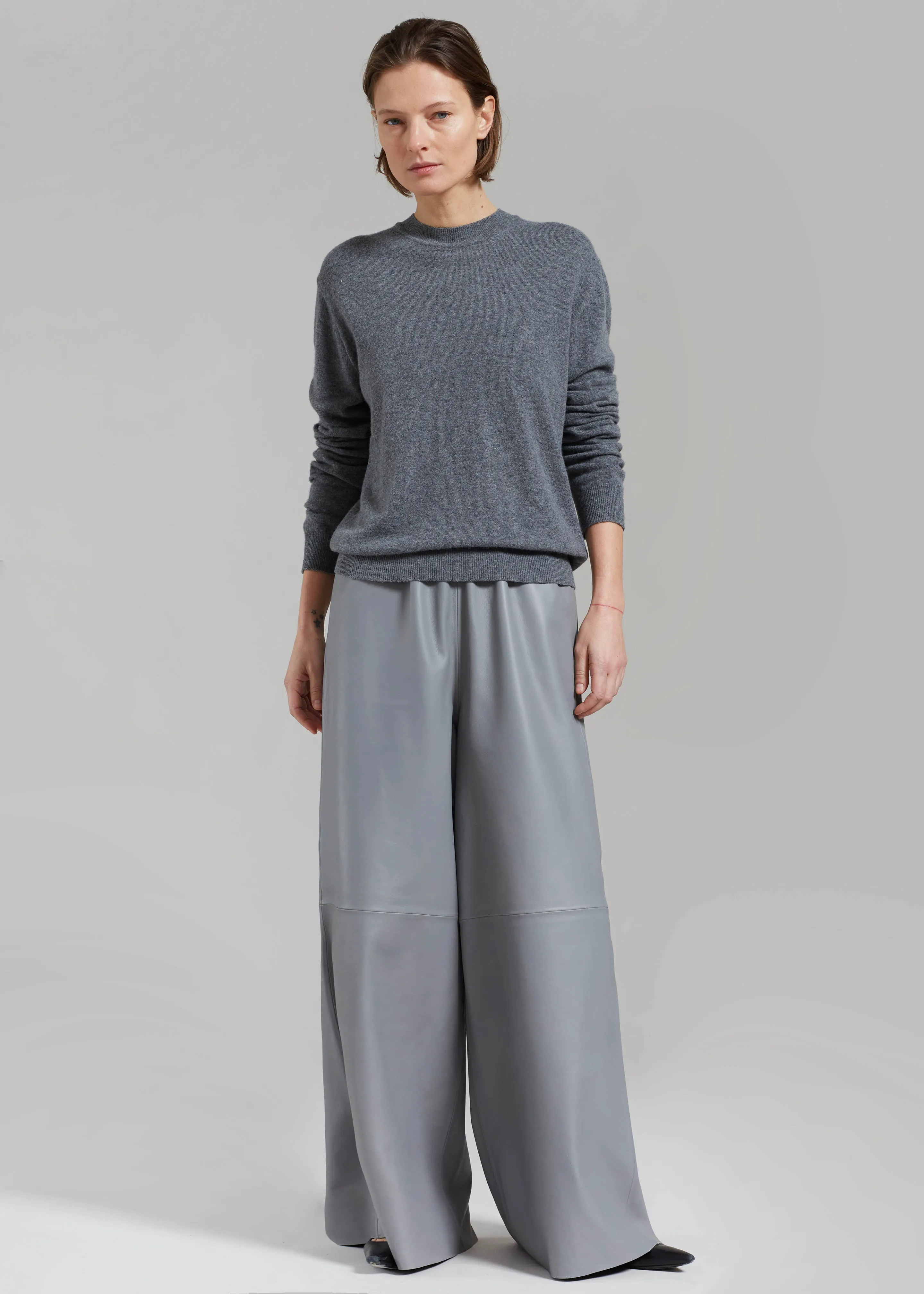 Sydney Wide Leather Pants - Grey