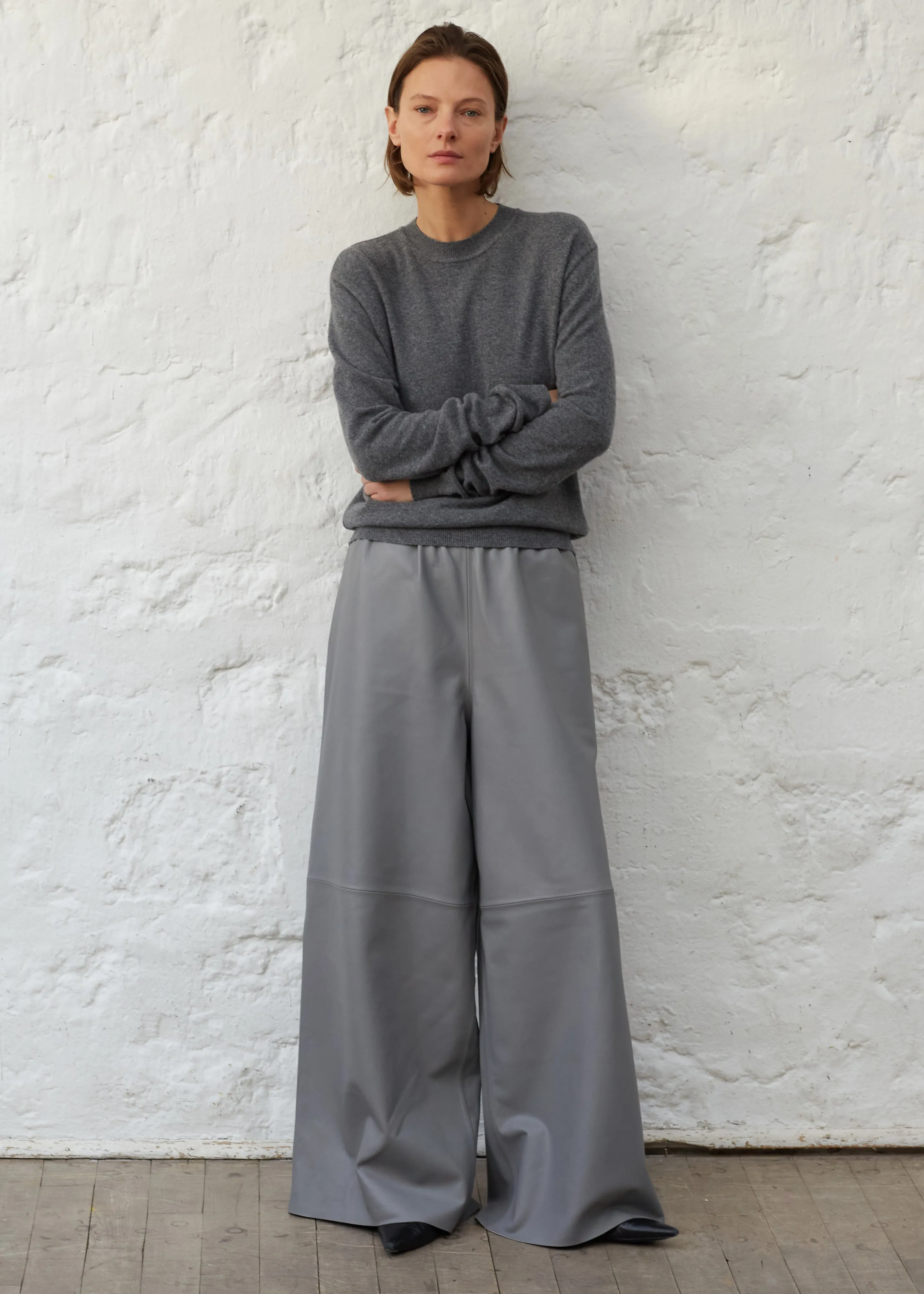 Sydney Wide Leather Pants - Grey