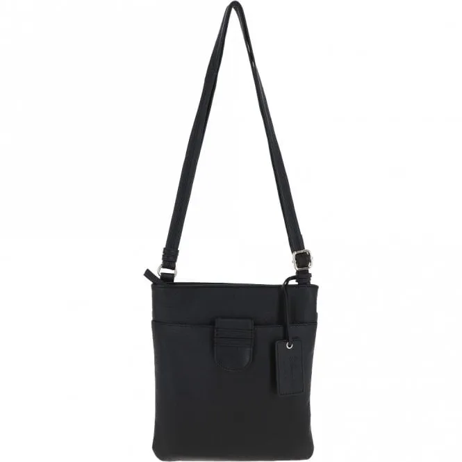 Tab Small Zip Top Leather Cross Body Bag Black