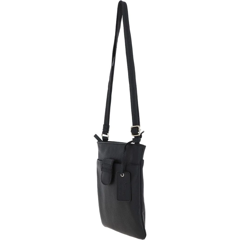 Tab Small Zip Top Leather Cross Body Bag Black