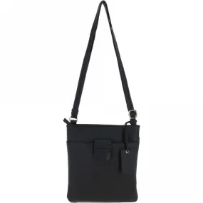 Tab Small Zip Top Leather Cross Body Bag Black