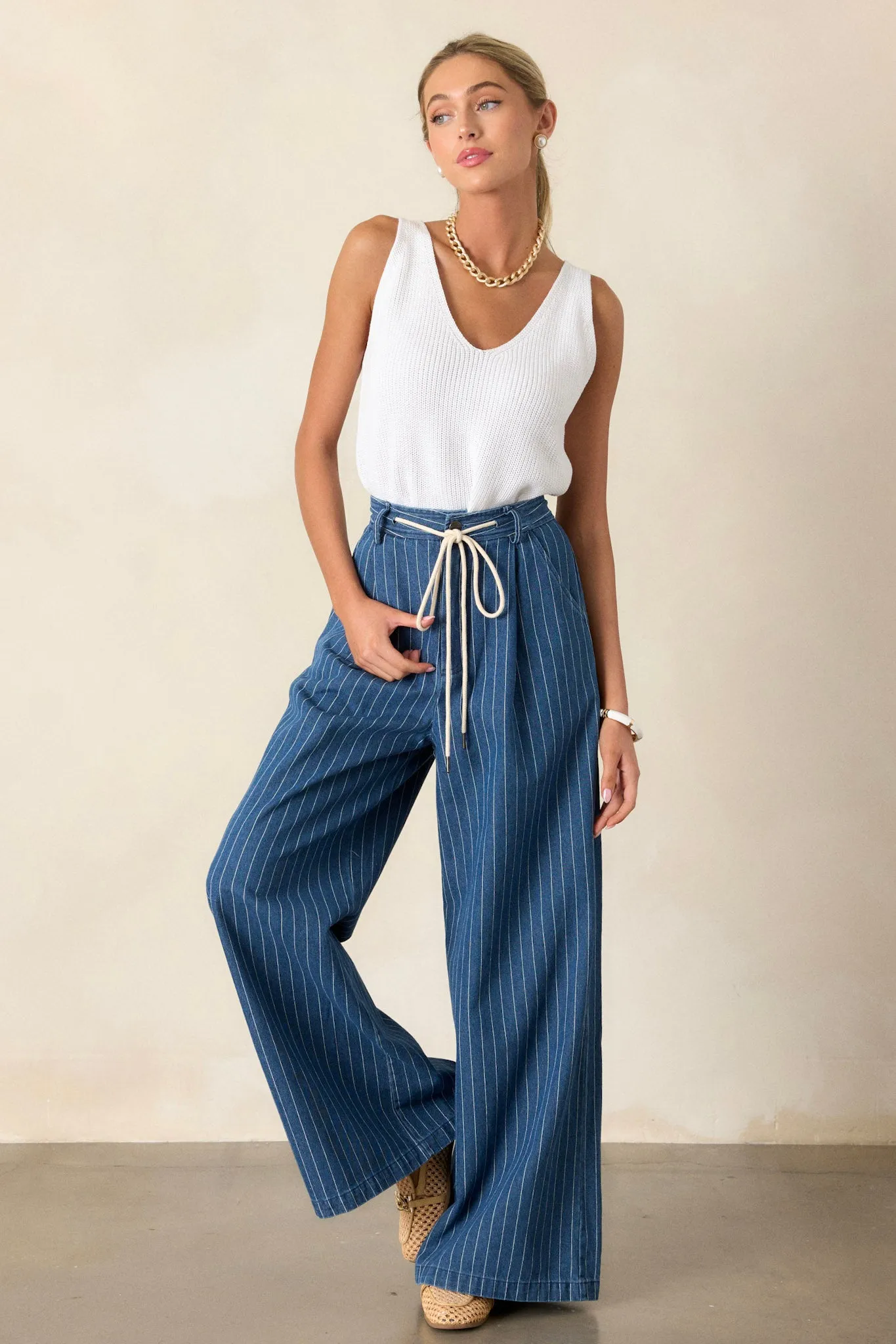 They Say Vision Blue Stripe Wide-Leg Pants