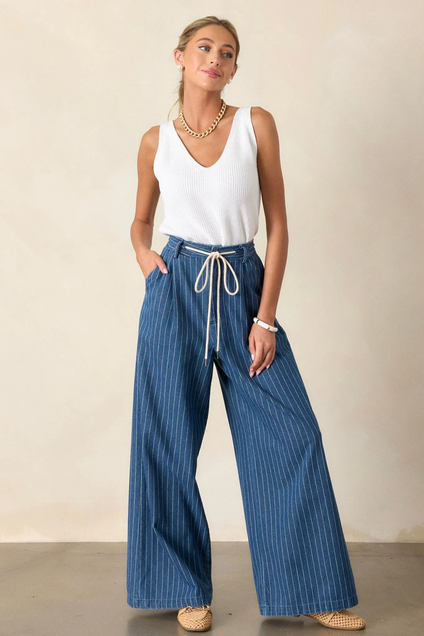 They Say Vision Blue Stripe Wide-Leg Pants