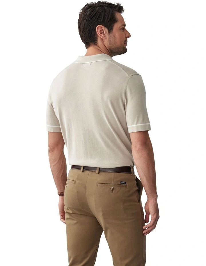 Tipped Knit Polo in Taupe