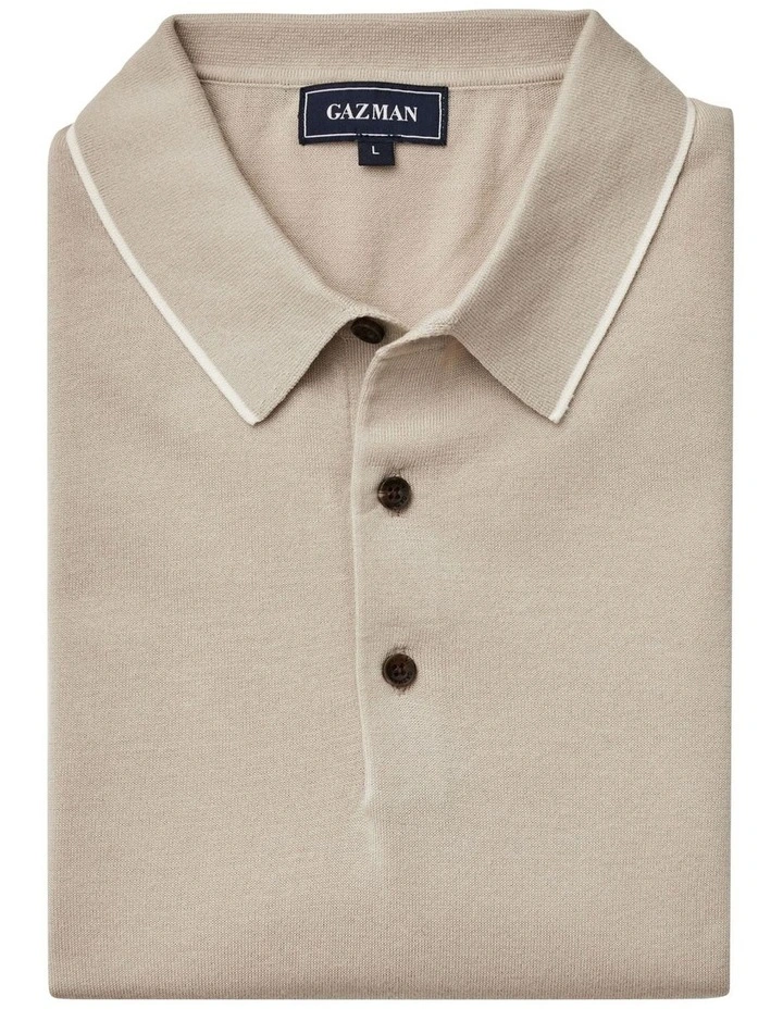 Tipped Knit Polo in Taupe