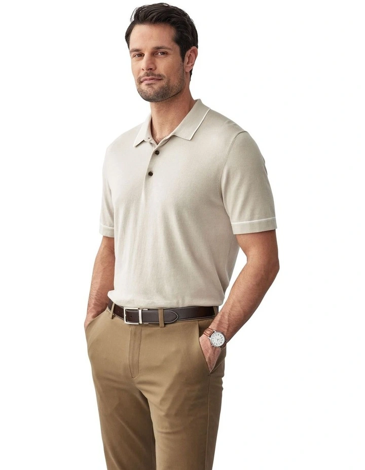 Tipped Knit Polo in Taupe