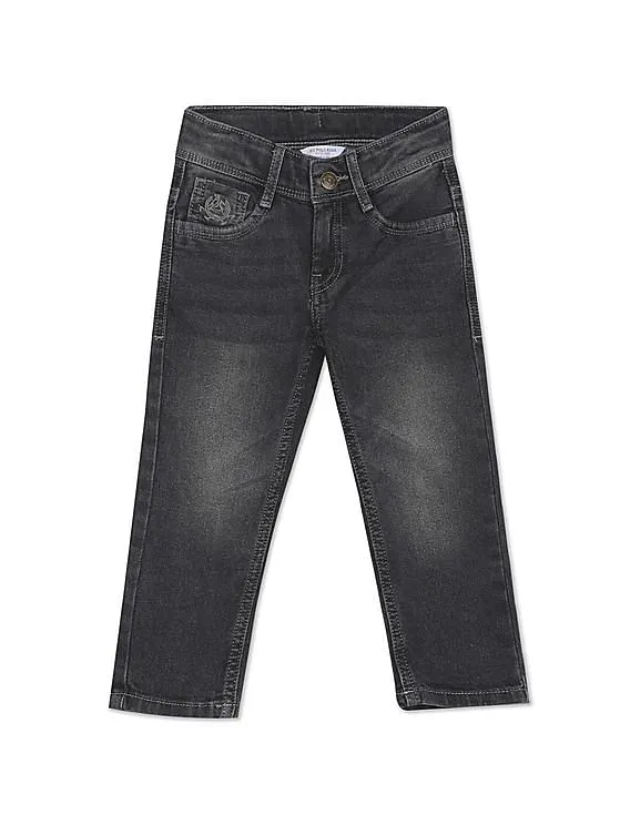 U.S. Polo Assn. Kids Boys Dark Grey Slim Fit Stone Wash Jeans