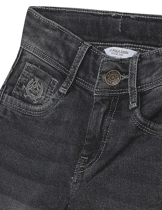 U.S. Polo Assn. Kids Boys Dark Grey Slim Fit Stone Wash Jeans