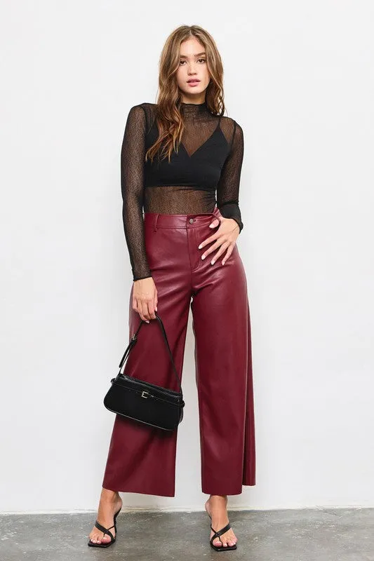 Vali Faux Leather Wide Leg Pants - Wine