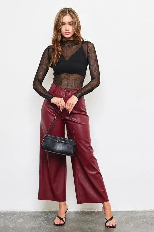 Vali Faux Leather Wide Leg Pants - Wine