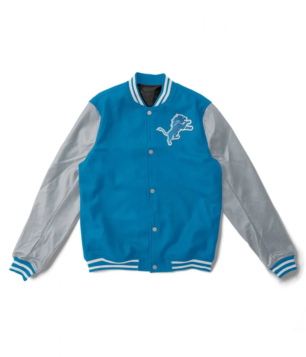 Varsity Detroit Lions Light Blue and Gray Two Tone Jacket