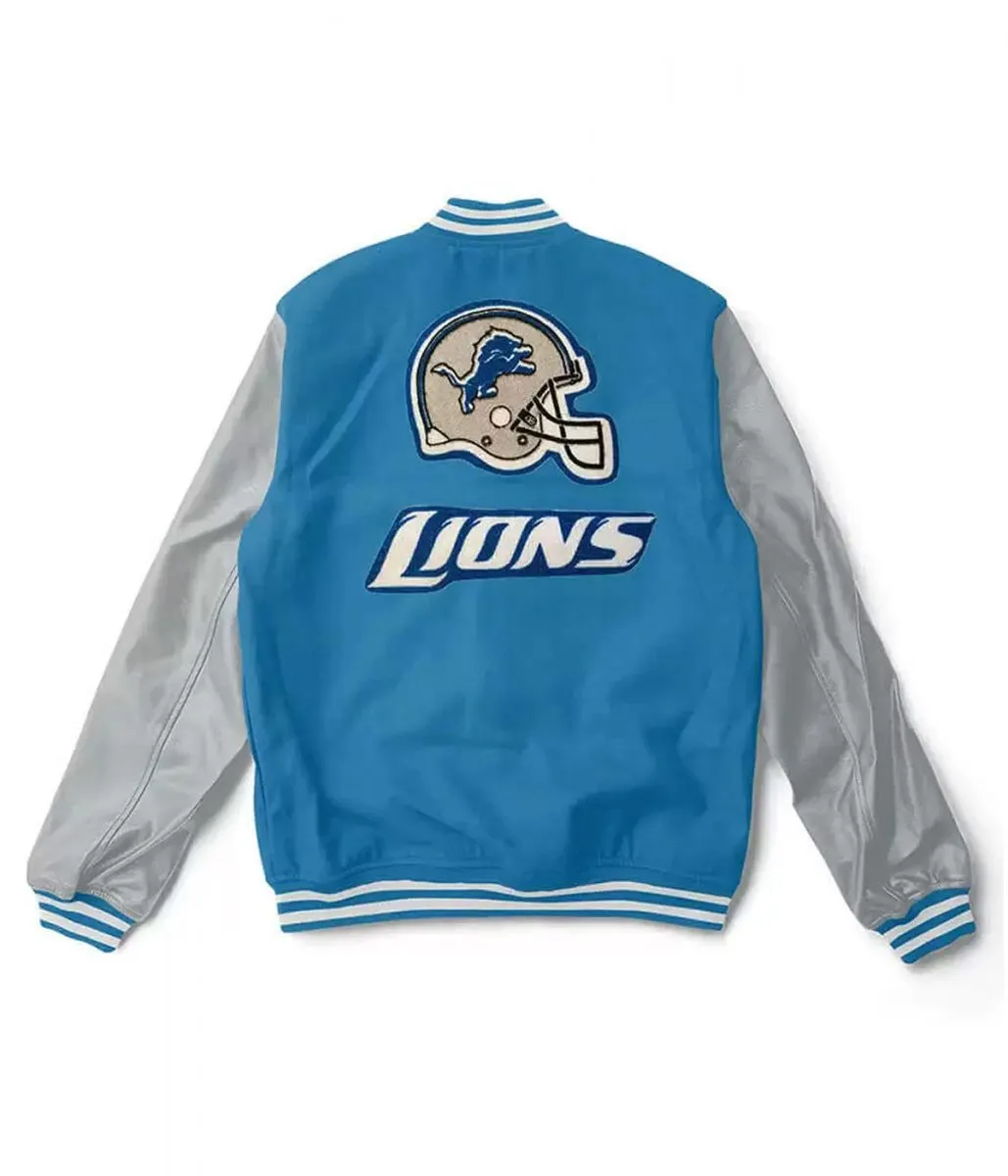 Varsity Detroit Lions Light Blue and Gray Two Tone Jacket