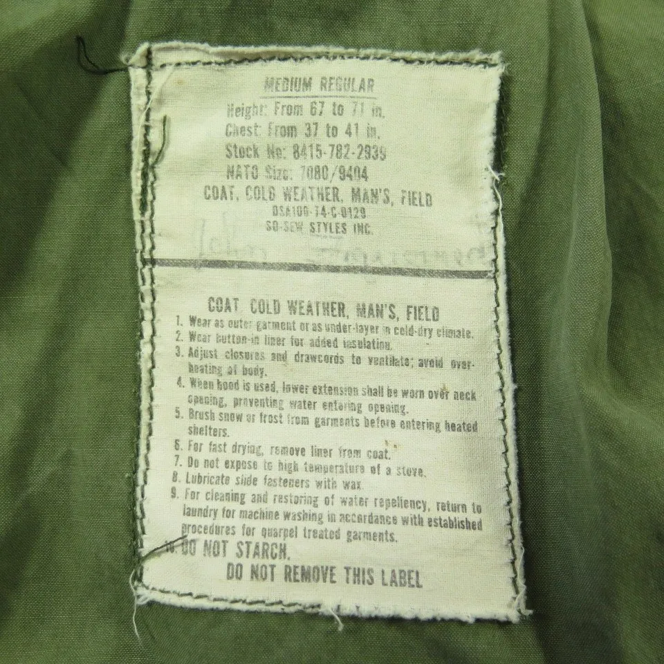 Vintage 70s Vietnam Era So Sew Military M-65 Field Jacket M