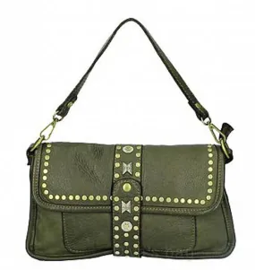 Vintage military green leather bag annika