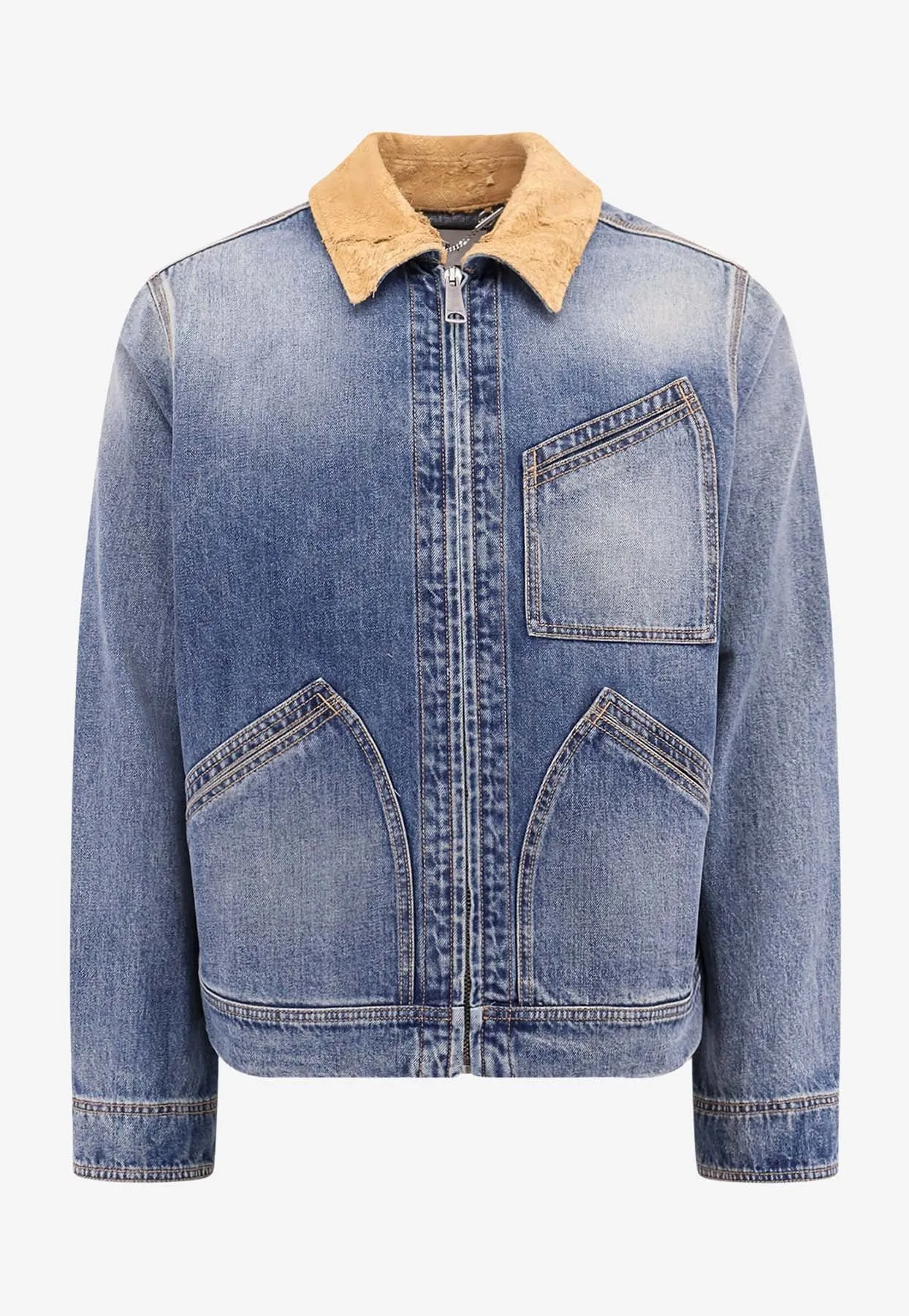 Washed Zip-Up Denim Jacket