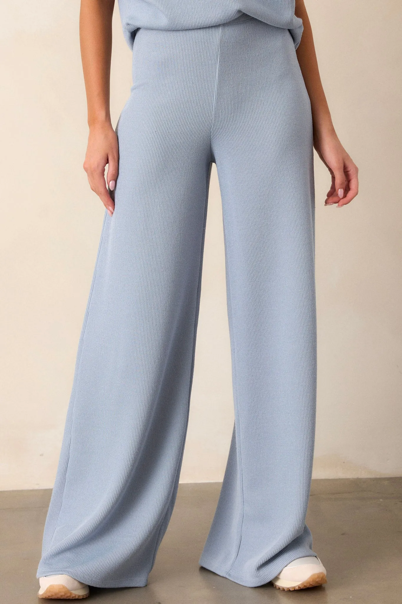 Waterfall Mist Ash Blue Knit Wide Leg Pants