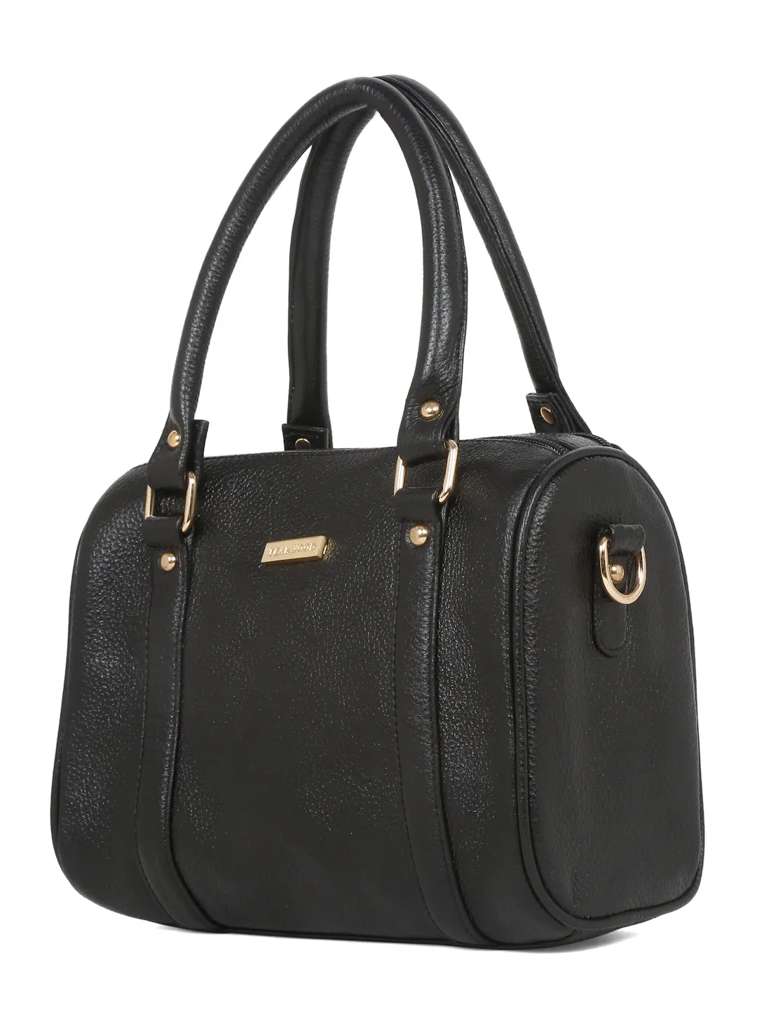 Women Black Texture Leather Structured Bag