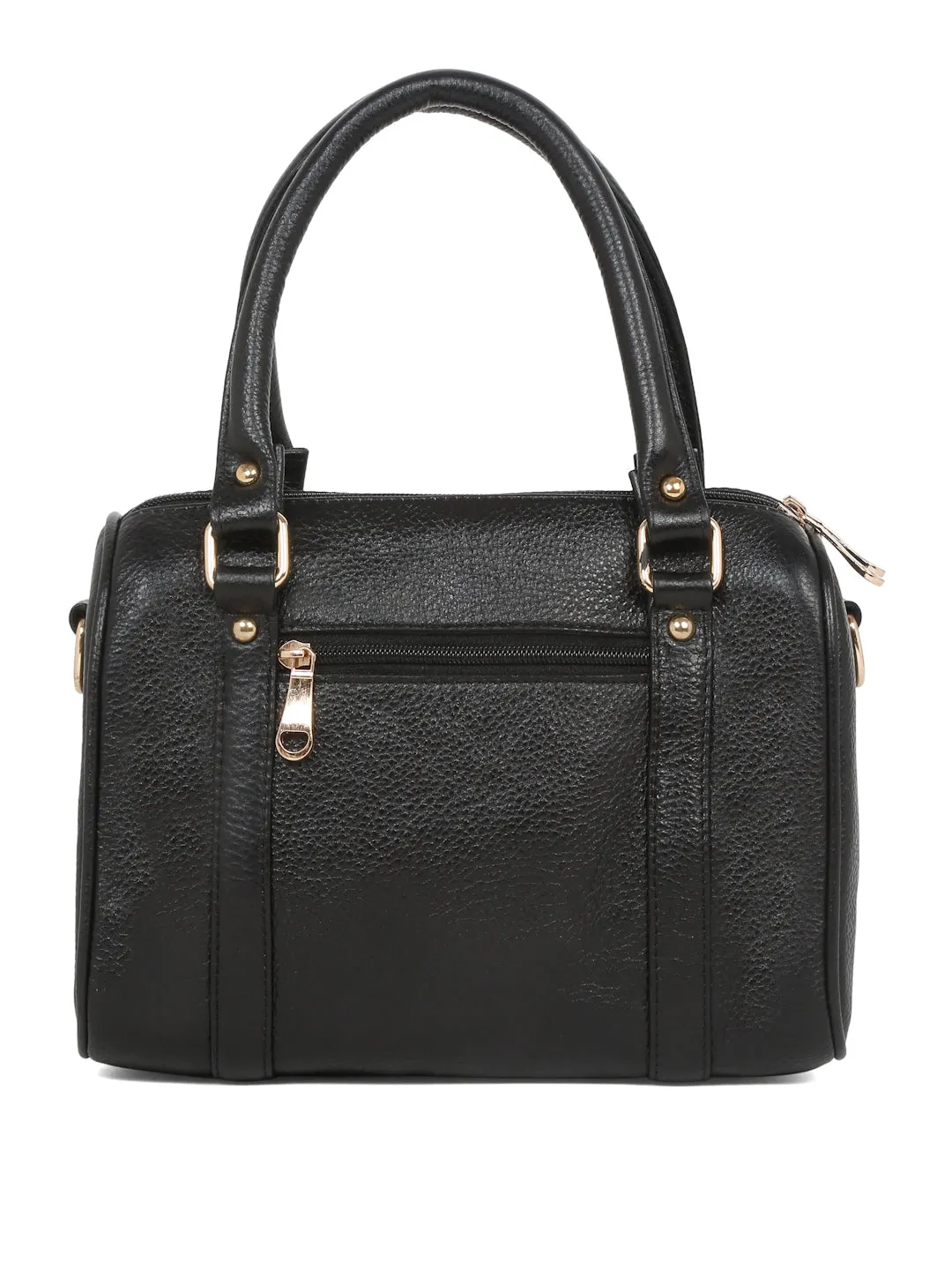 Women Black Texture Leather Structured Bag