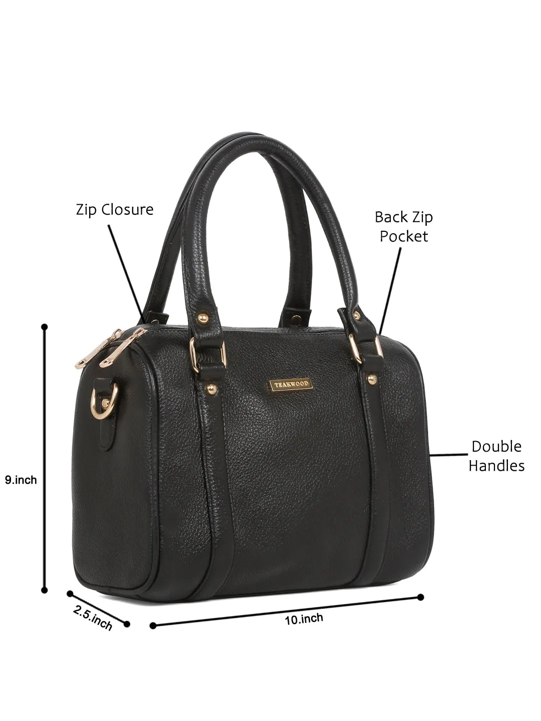 Women Black Texture Leather Structured Bag