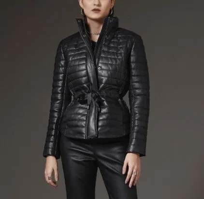 Women's Leather Padded Jacket -Katie