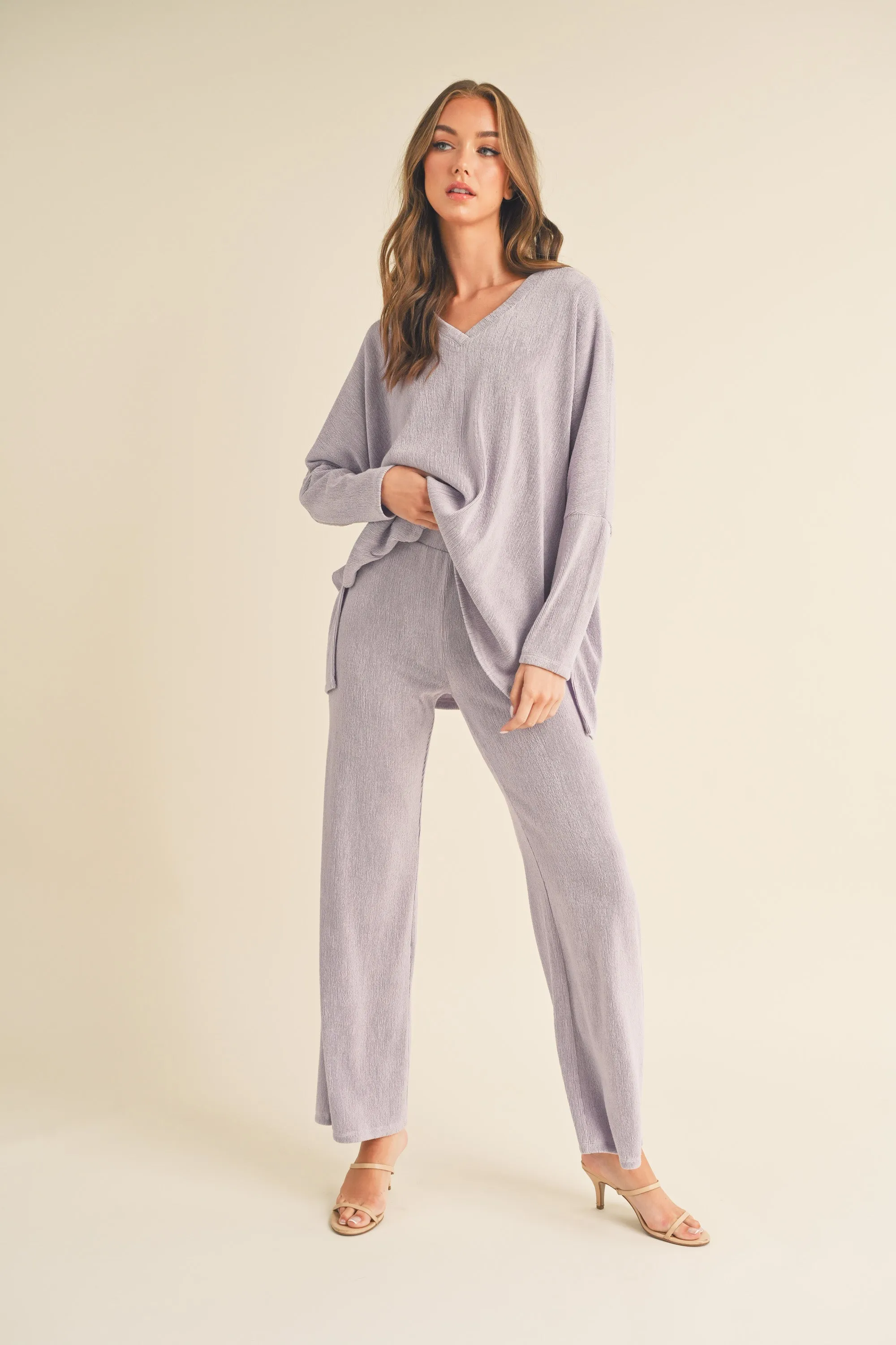 Women's Textured Oversize Top and Wide Leg Pants Set