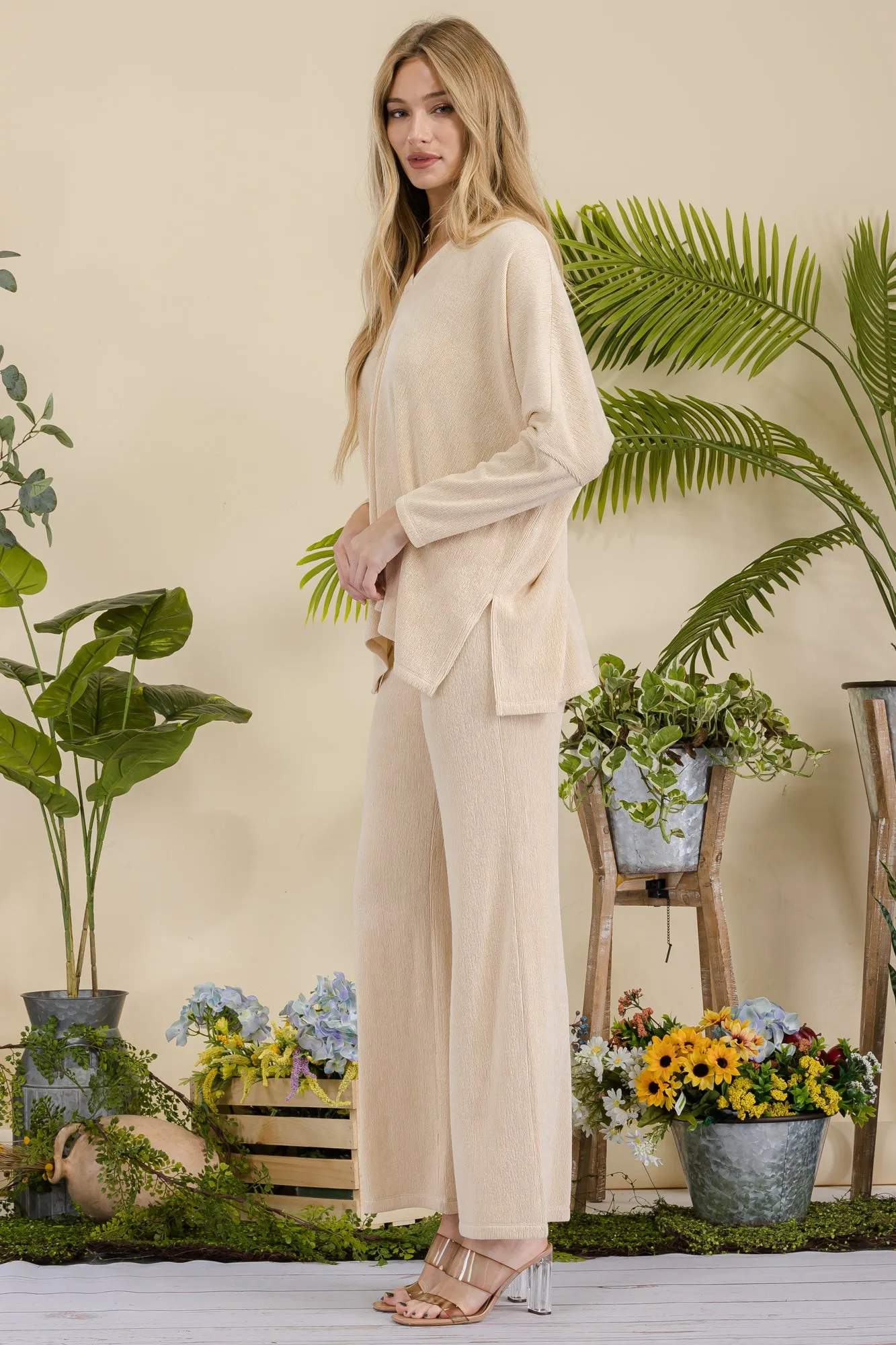 Women's Textured Oversize Top and Wide Leg Pants Set