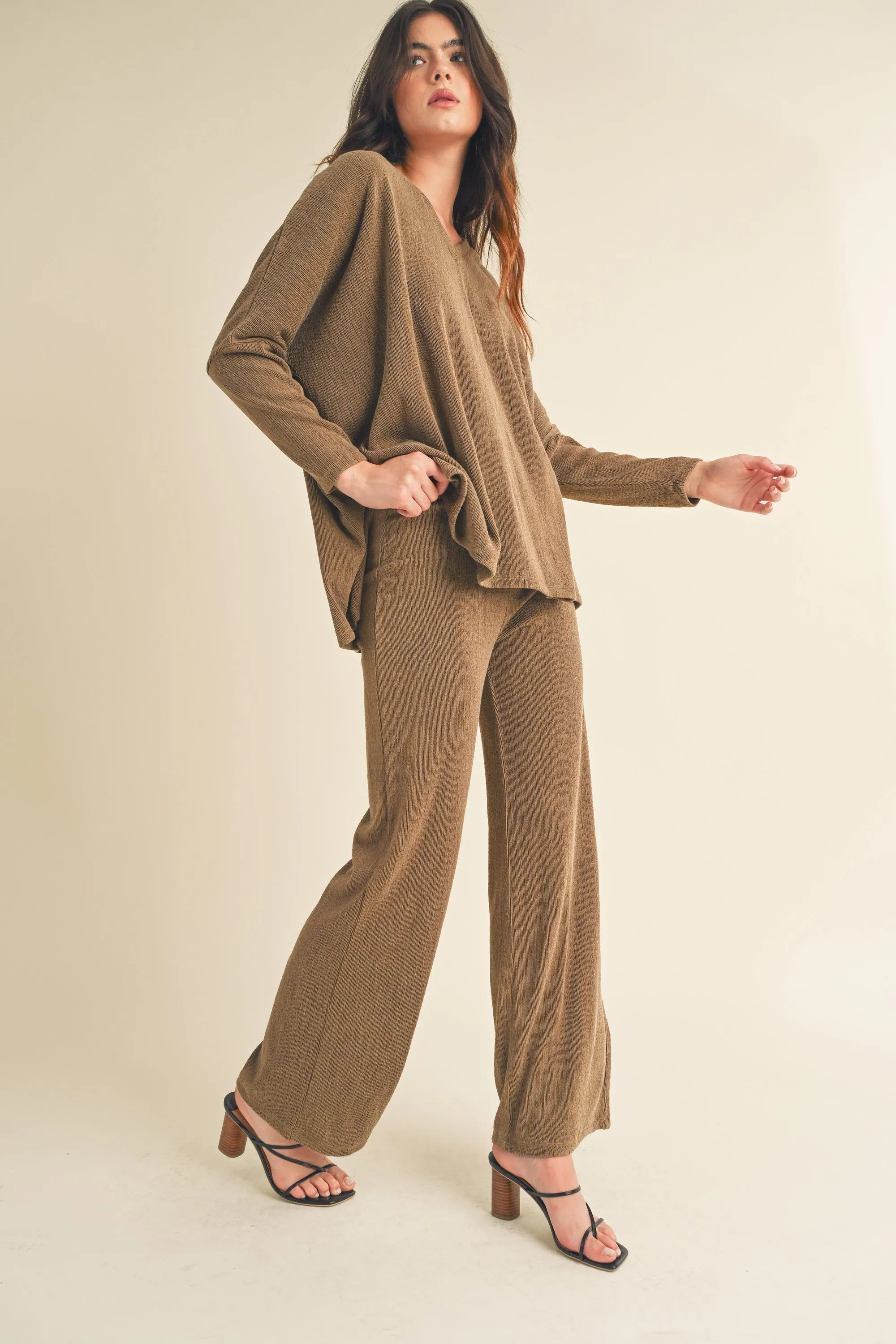 Women's Textured Oversize Top and Wide Leg Pants Set