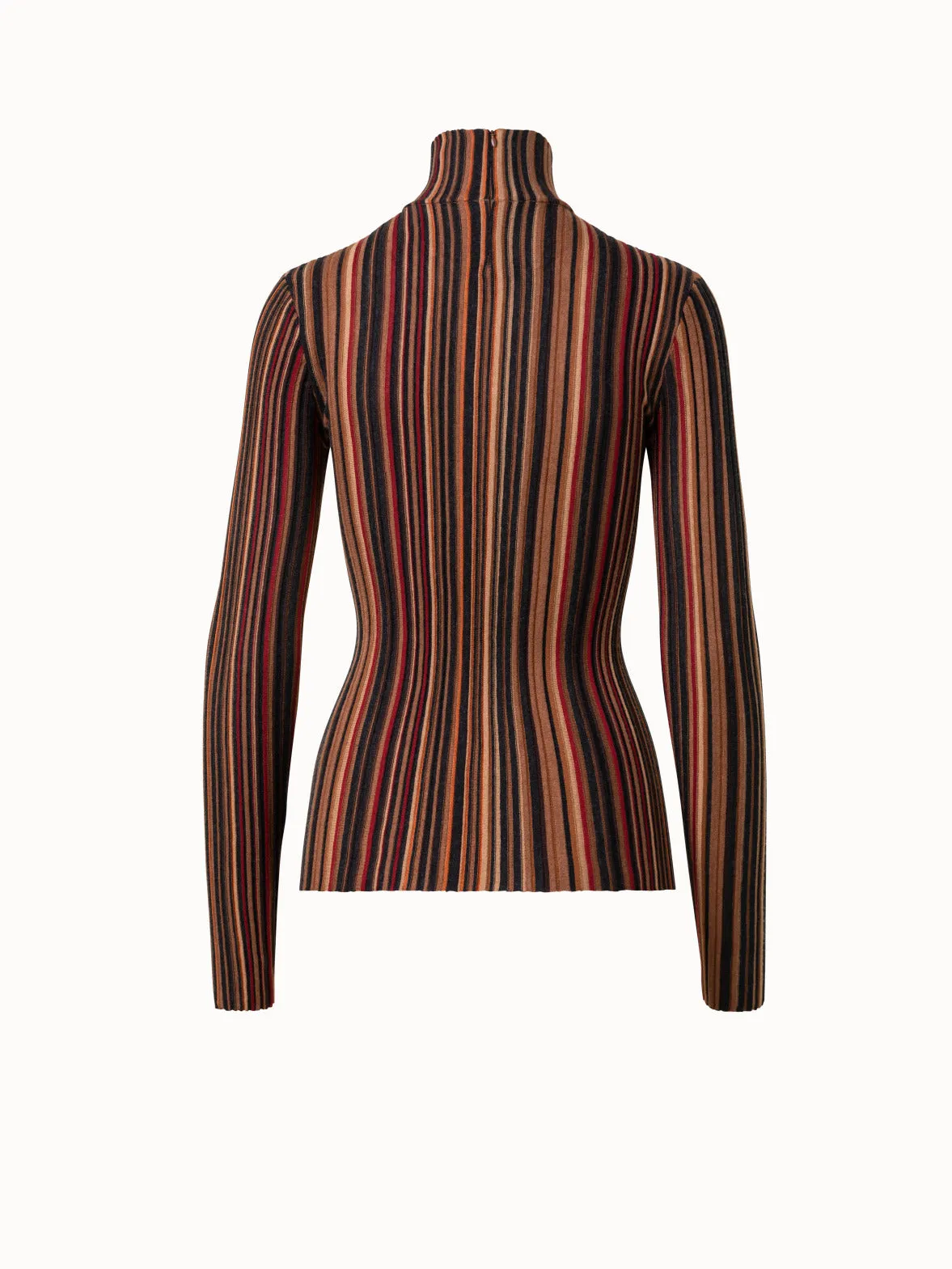 Wool Silk Knit Pullover with Small Irregular Stripes