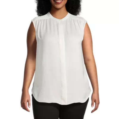 Worthington Plus Womens Y Neck Sleeveless Tunic Top