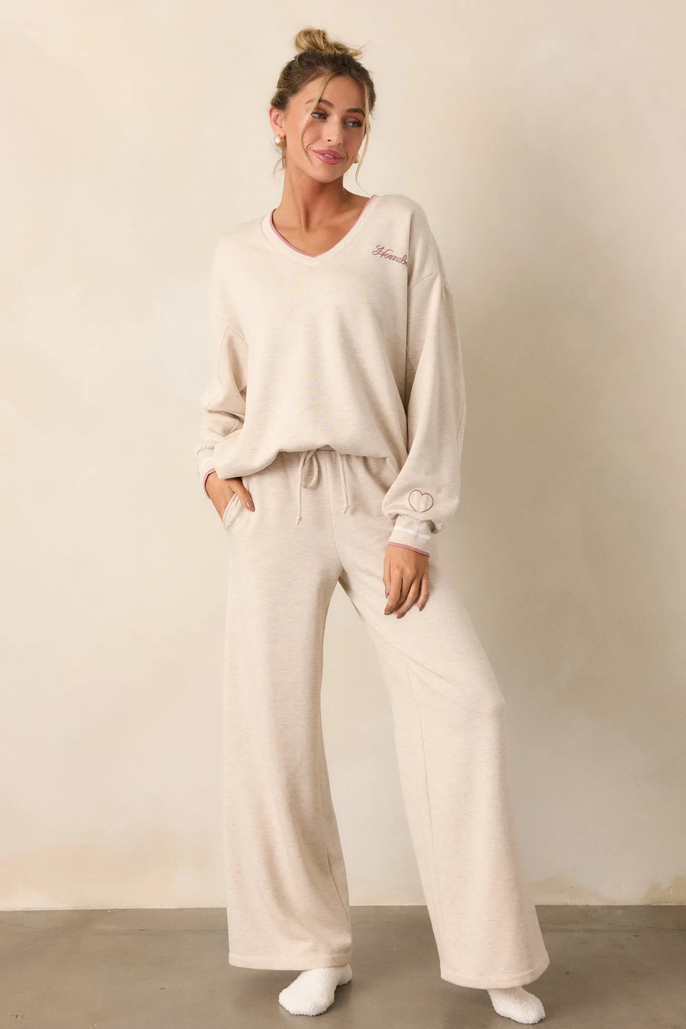 Z Supply Homebody Oatmeal Fleece Wide Leg Pants