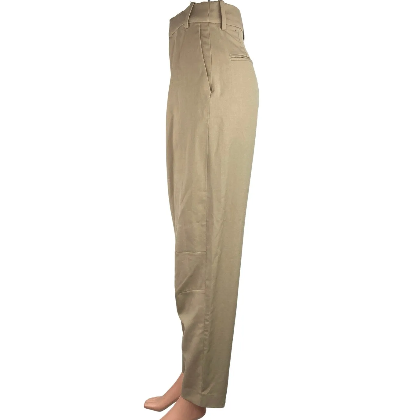 Zara Beige High Rise Pleated Straight Leg Business Career Trouser Pants Size XS