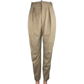 Zara Beige High Rise Pleated Straight Leg Business Career Trouser Pants Size XS