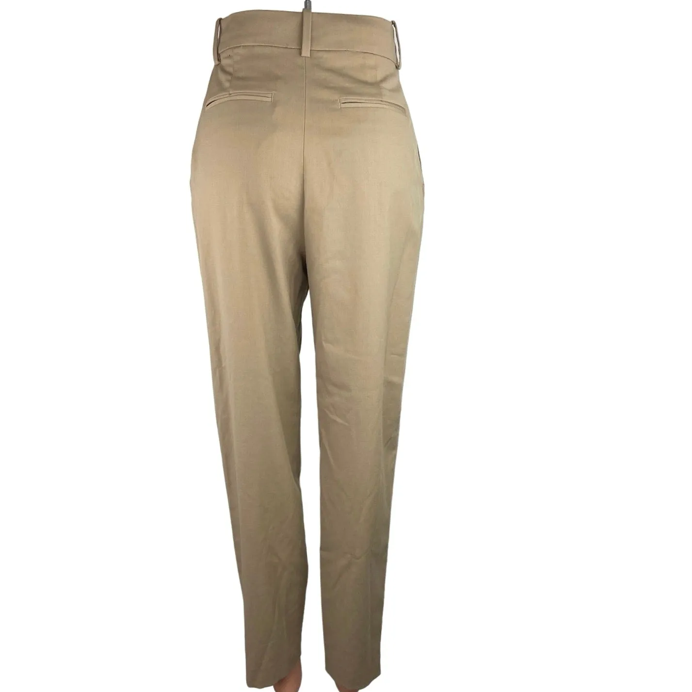 Zara Beige High Rise Pleated Straight Leg Business Career Trouser Pants Size XS